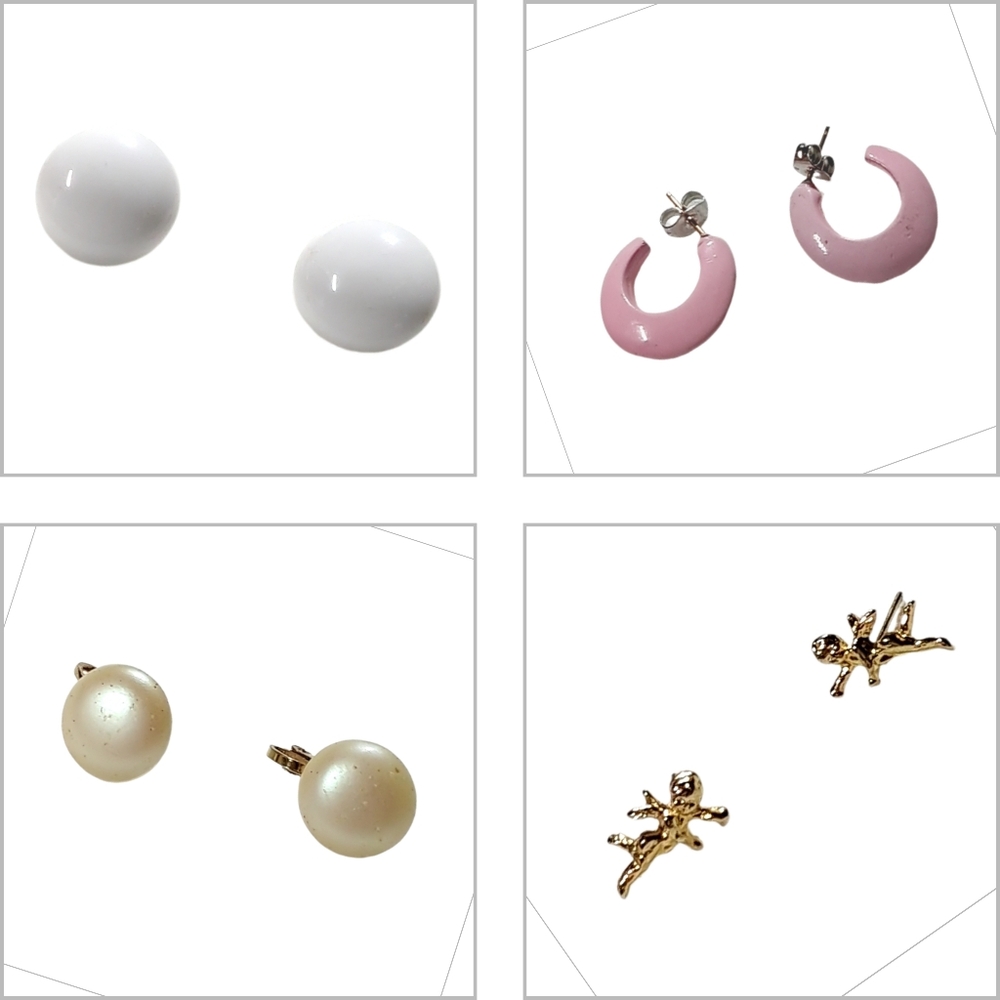 Four Pairs Mixed Fashion Earrings Bundle Clip-On & Pierced